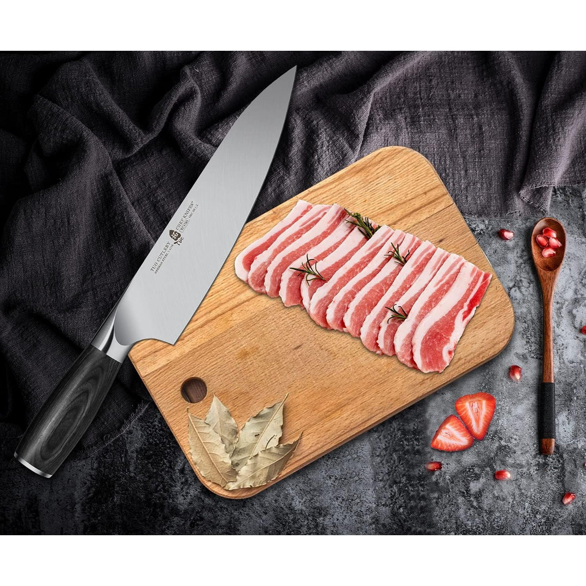 Kitchen Knife 8" TUO Chef Pro Chefs Cooking Knife Japanese Vegetable Cleaver High Carbon German Stainless Steel, Ergonomic Pakkawood Handle