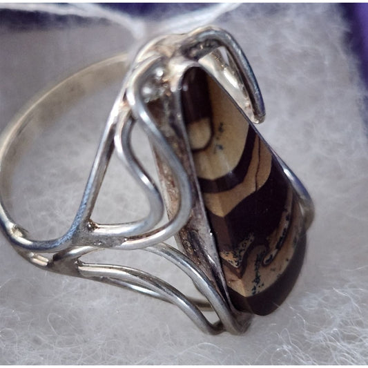 Ring Band Montana Agate Silver Stone 25 x 10 mm Size 10  6.3 gr   Jerry Fran Harr