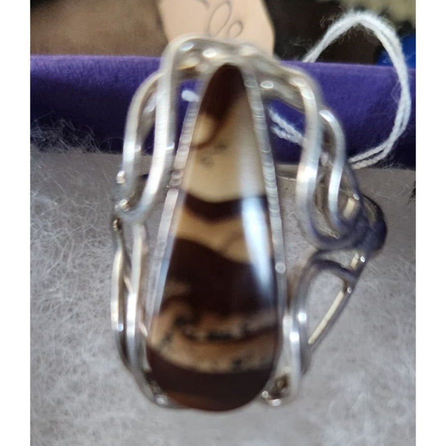 Ring Band Montana Agate Silver Stone 25 x 10 mm Size 10  6.3 gr   Jerry Fran Harr