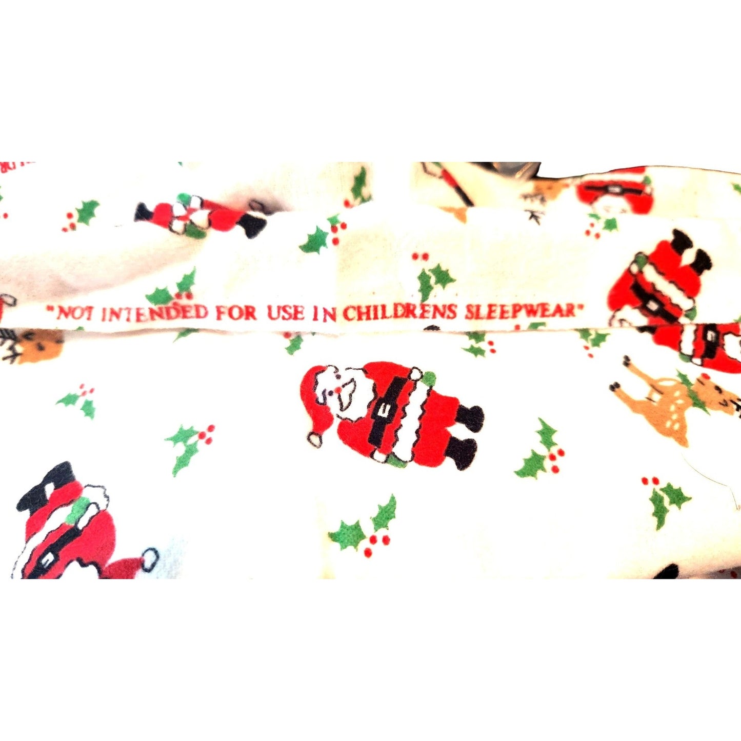 Fabric Santa Claus with Gift Sack Reindeer  Holly White Background 36 x 45 1 yard Cotton Flannel Material