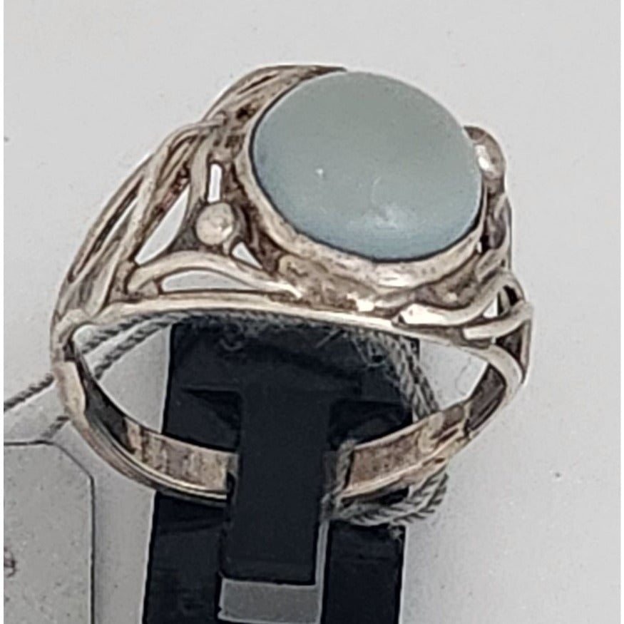 Ring Blue Chaladony Size 11  Silver 6.3 gr  Jerry Fran Harr  25 mm  10 mm Stone