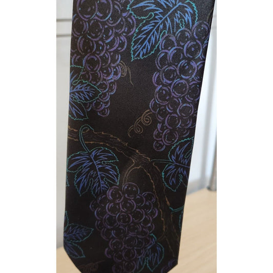 Silk Tie Brand D'em Crazy Black Multi Color Grape Clusters  56" x 4"  100% Silk