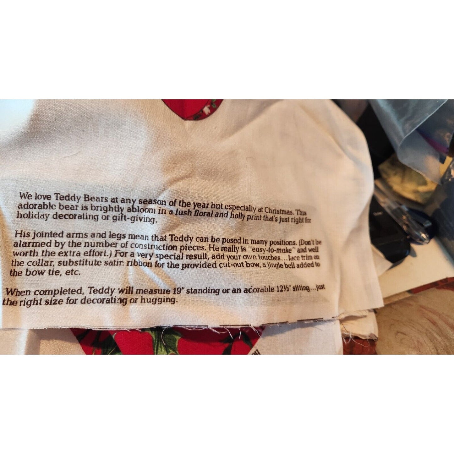 Material Fabric Christmas Santa Bear in Chimney Pattern Instructions