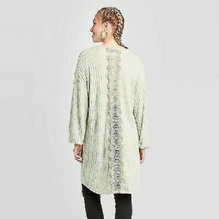 Sweater Cardigan Xhilaration Size M Women's Green Long Sleeve Lace Trim Knit