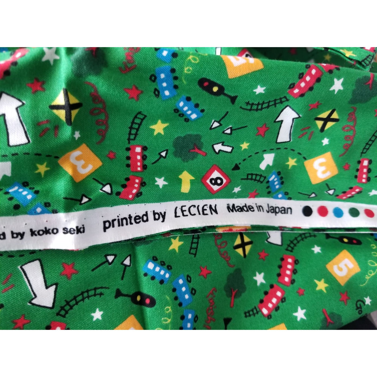 Material Keepsake Cotton Green Fabric  Train Station Trains Lights Signs Trees Tracks  JoAnn 44"  3 yrds