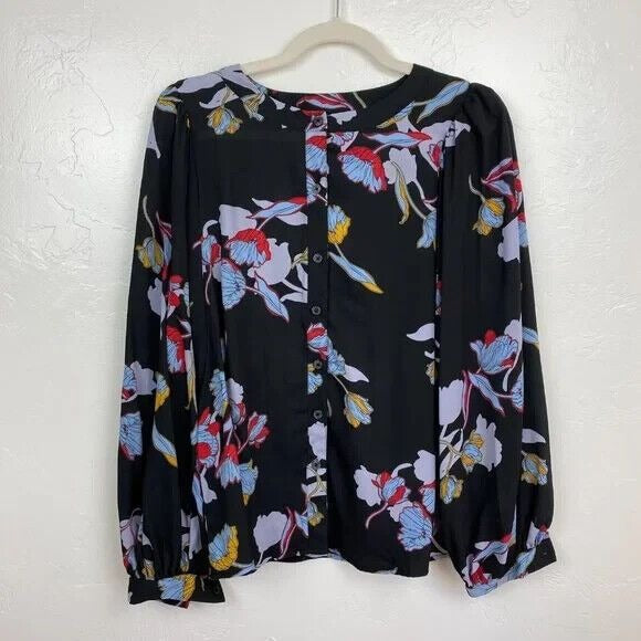 Blouse Who What Wear Black Heirloom Floral Button Front Blouse NWT Size XXL