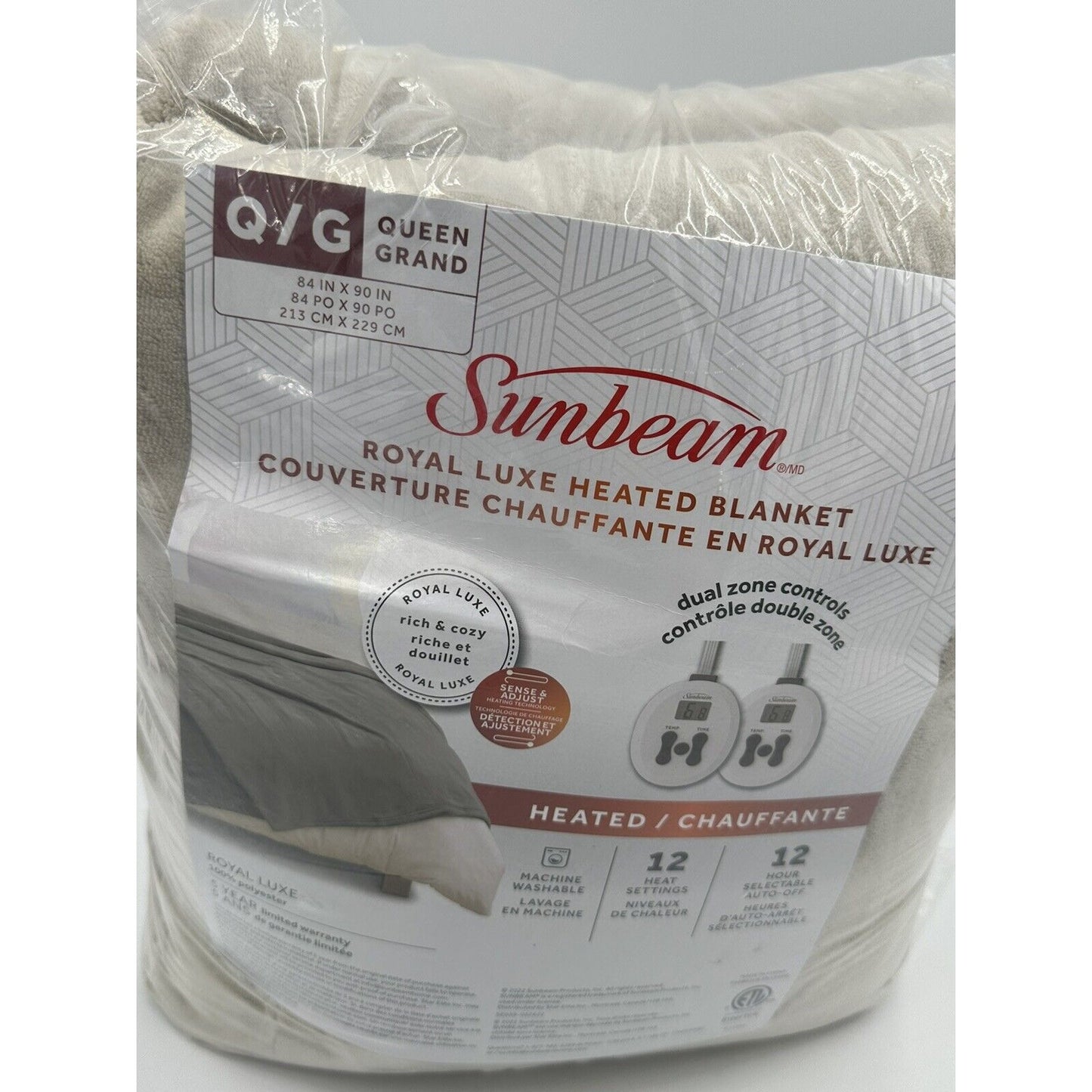 Sunbeam Royal Luxe Mushroom 12 Heat Settings Heated Blanket - Queen  85" x 90"  Dual Zone