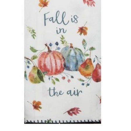 Kitchen Towel says Fall is in the Air White Leaves Pumpkins Time to Share 18 x 28 100 % Cotton Krinkle Flour Sack Towel