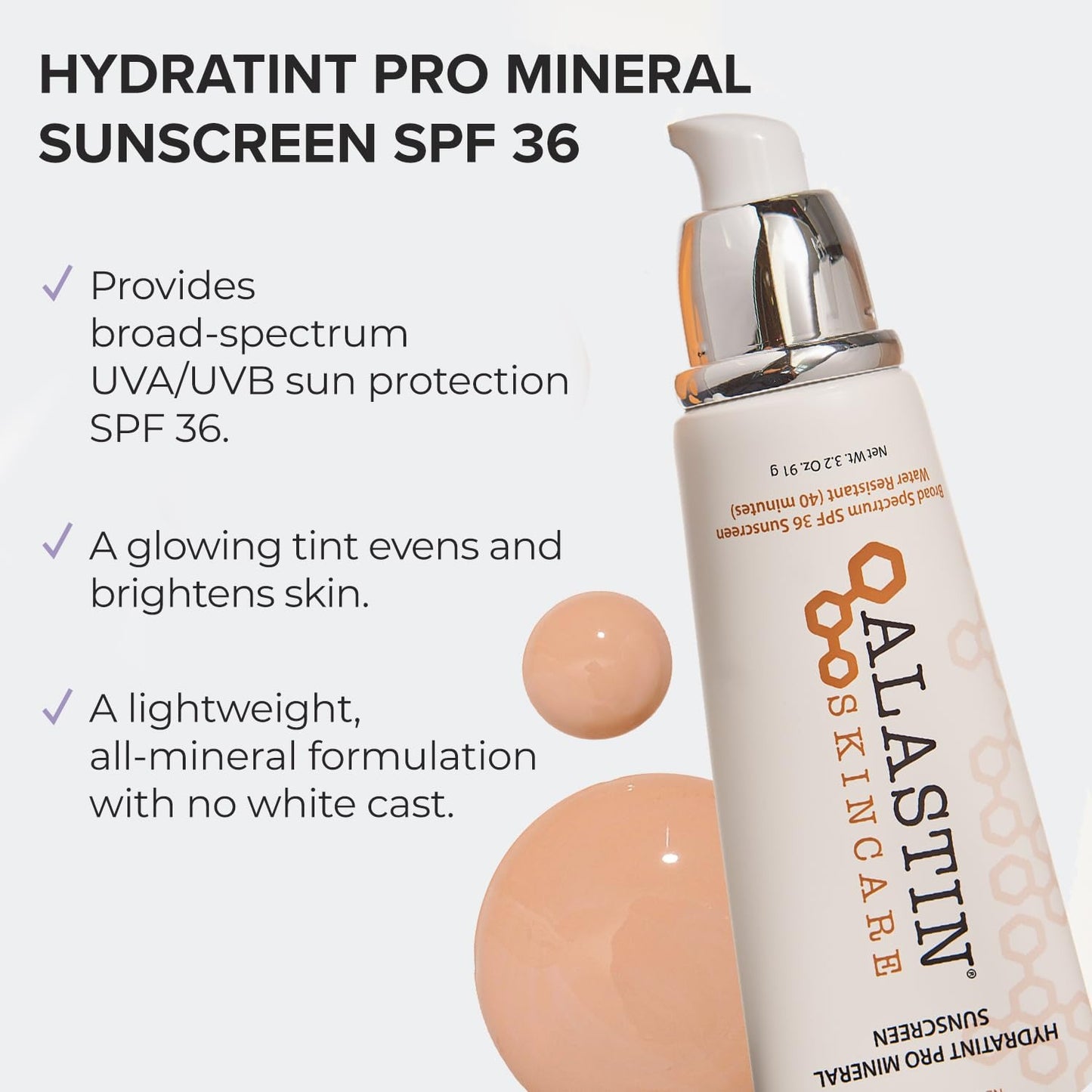 ALASTIN Skincare HydraTint Pro Mineral Sunscreen SPF 36 (3.2 oz) | 2-in-1 Daily Sunblock & Tinted Face Moisturizer | Fragrance-Free, Water