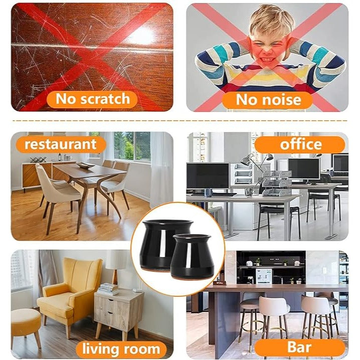 Set of 24 Pcs Silicone Chair Leg Floor Protectors reduce noise, soft and flexible,
