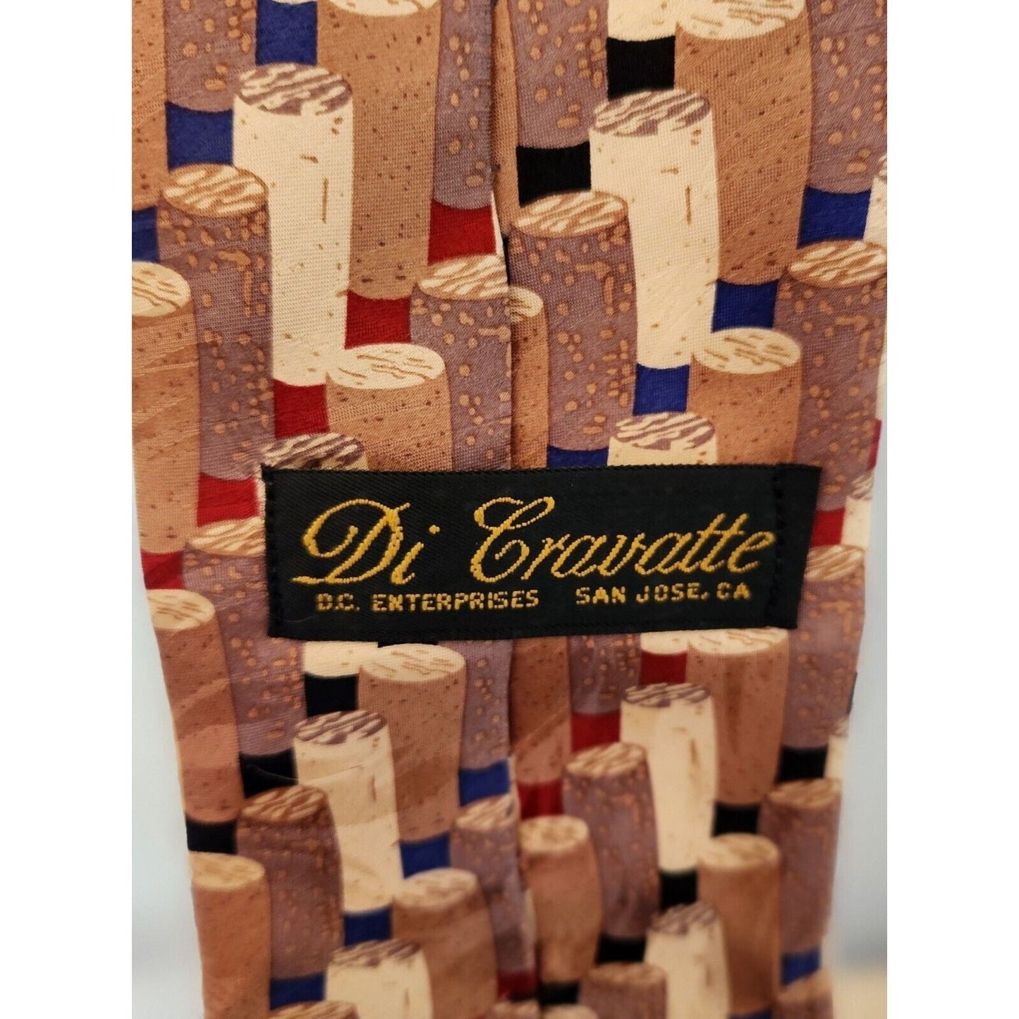 Silk Tie Brand Di Cravatte Stacked Wine Corks Tiles 56" x 4"  100% Silk