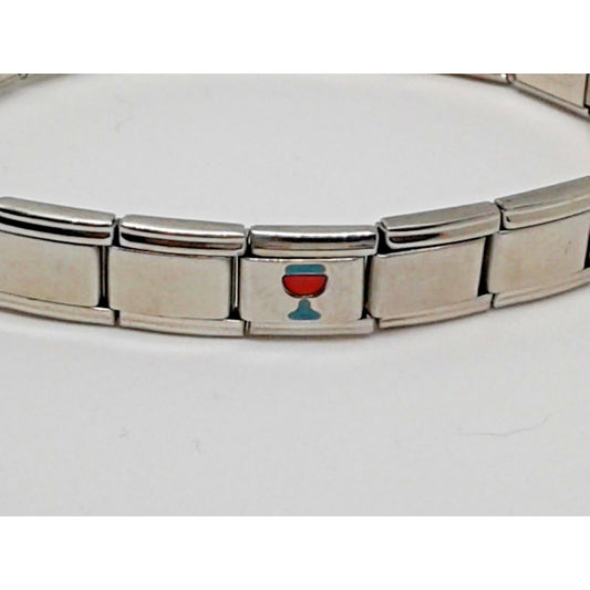 Bracelet Pugster Italian Charm Green Red Wine Glass Link Stainless