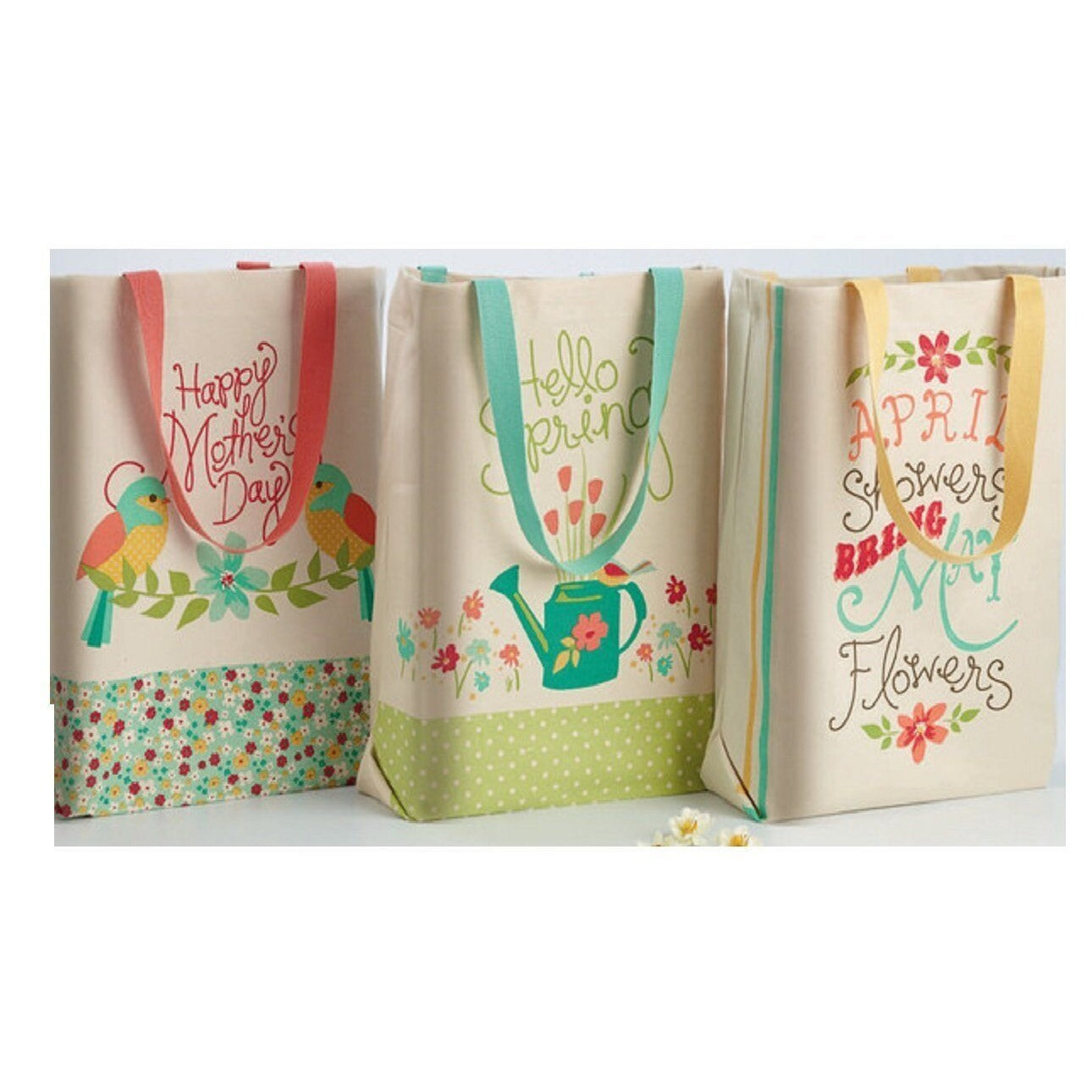 Shopping Canvas Totes 3 Pack Garden Printed Cotton 15"w X 15 1/2"l X 4