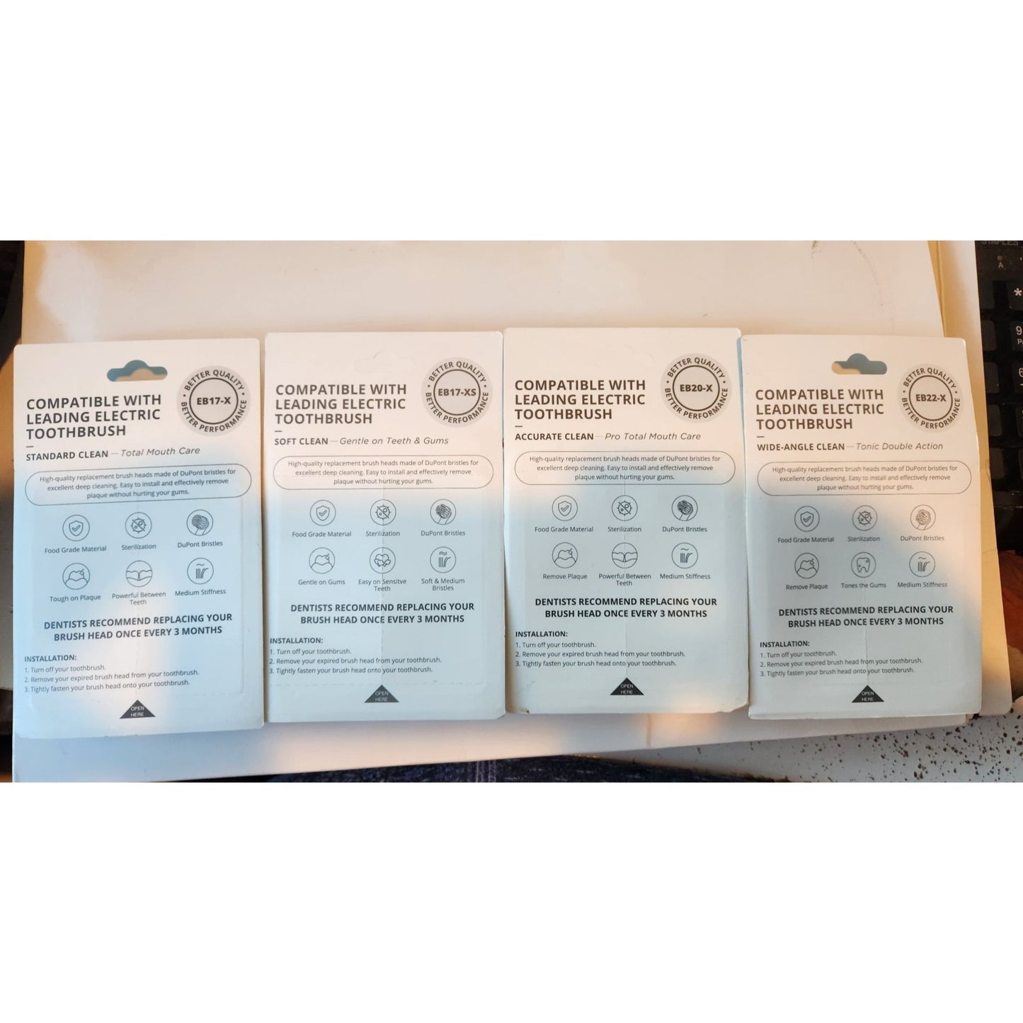4 packs Replacement Toothbrush Heads Compatible 1 pack each EB17-X, EB17-XS , EB20x, EB22X Professional Electric Toothbrush Heads