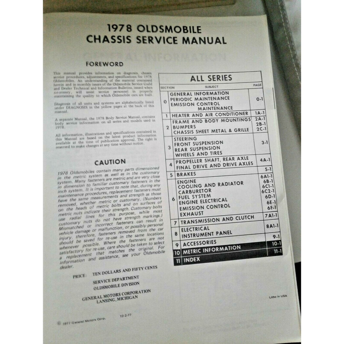 Book 1978 Oldsmobile Chassis Service Manual All Series Shop Repair Automobile