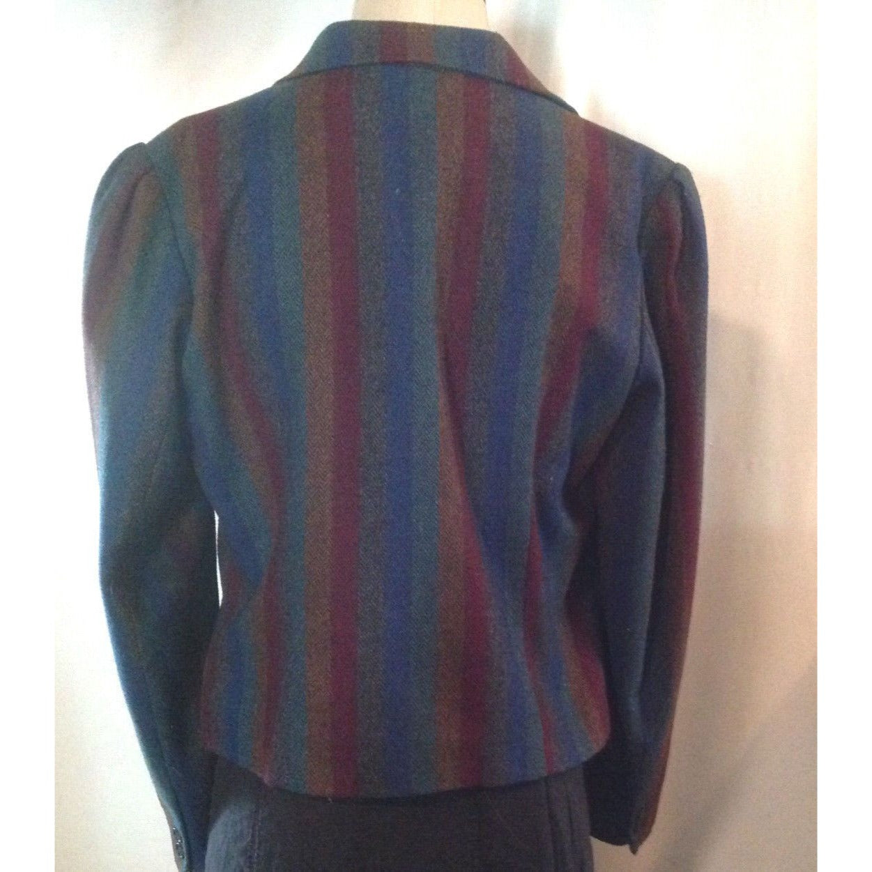 Jacket Women Swingles Size 13/14 Red Brown Blue Striped Long Sleeves Lined