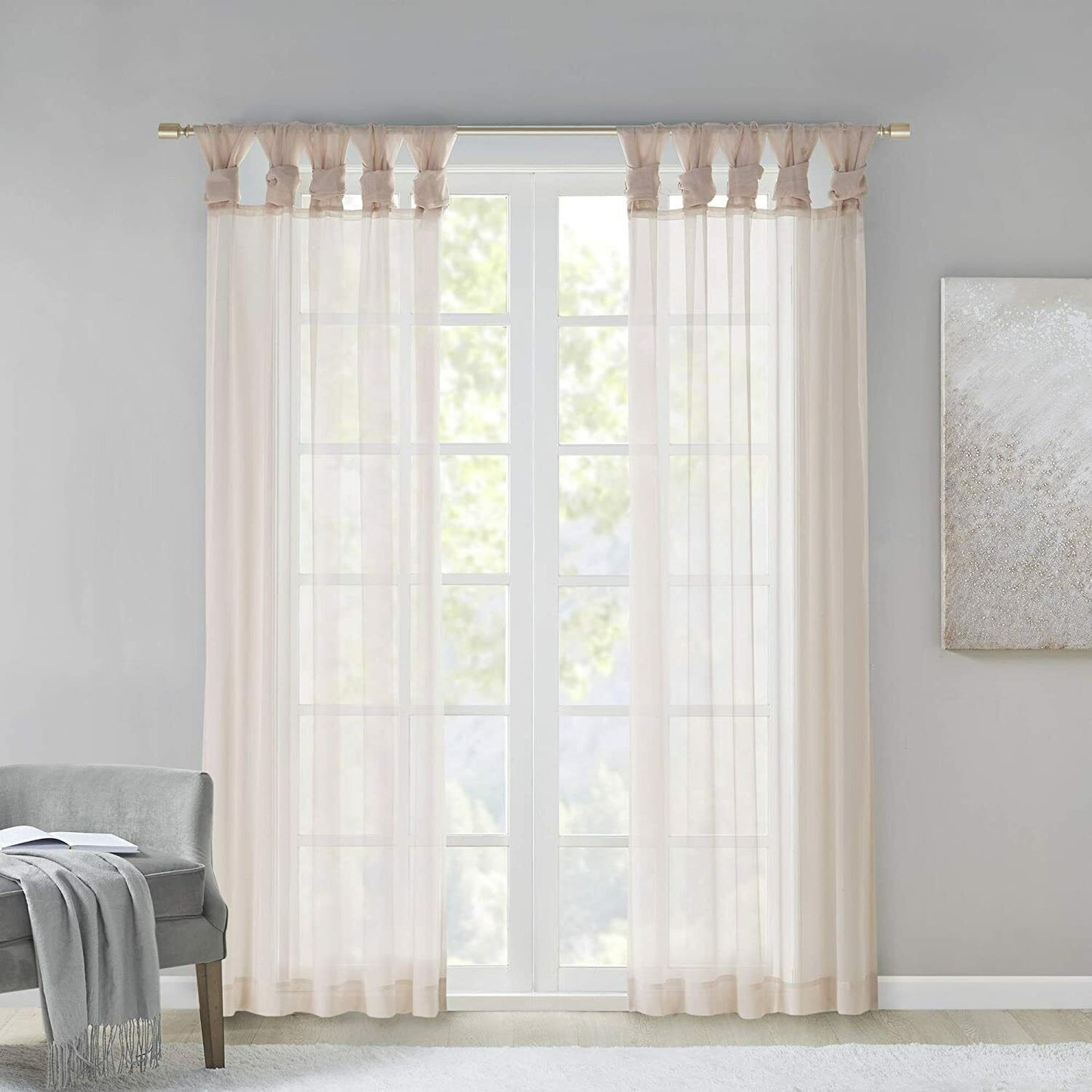 Madison Park DIY Twisted Tab Sheer Window Curtain Panel Pair Voile Privacy Drape