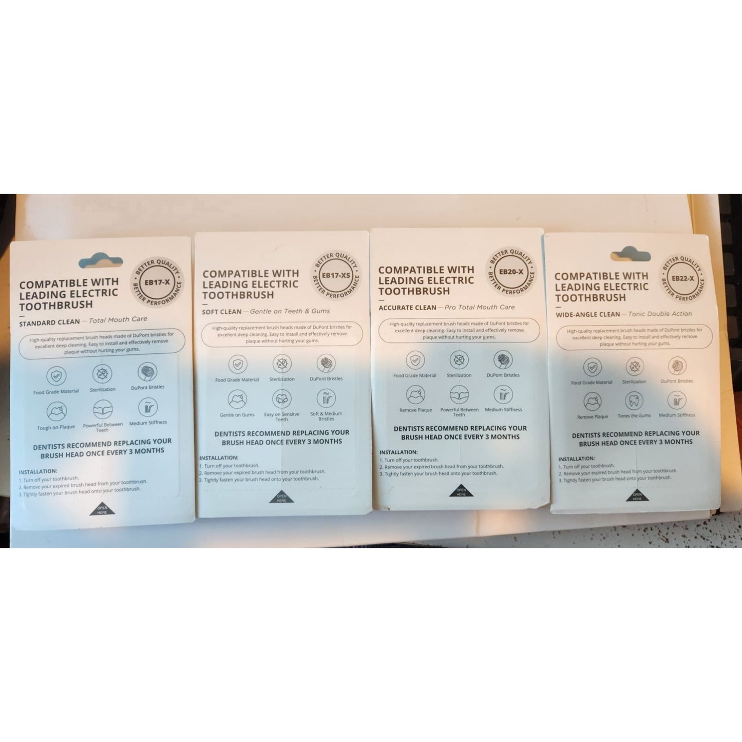 4 packs Replacement Toothbrush Heads Compatible 1 pack each EB17-X, EB17-XS , EB20x, EB22X Professional Electric Toothbrush Heads