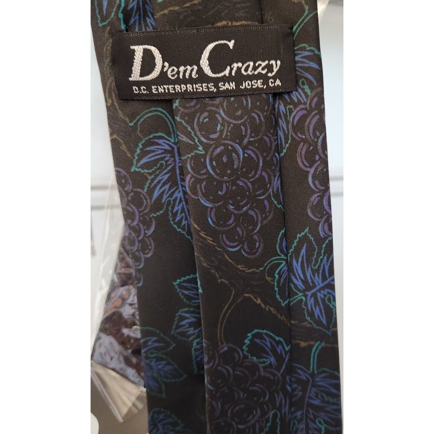 Silk Tie Brand D'em Crazy Black Multi Color Grape Clusters  56" x 4"  100% Silk