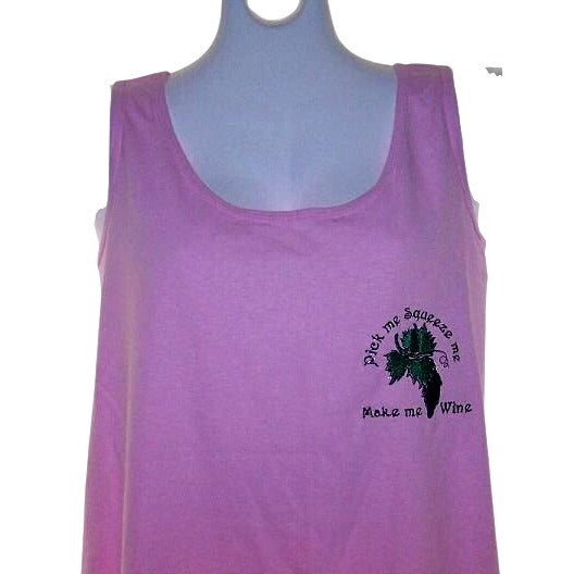 T-Shirt Tank Top Pink Gildan  Size Large Cotton Pick Me Squeeze Me Make me Wine