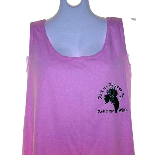 T-Shirt Tank Top Pink Gildan  Size Large Cotton Pick Me Squeeze Me Make me Wine