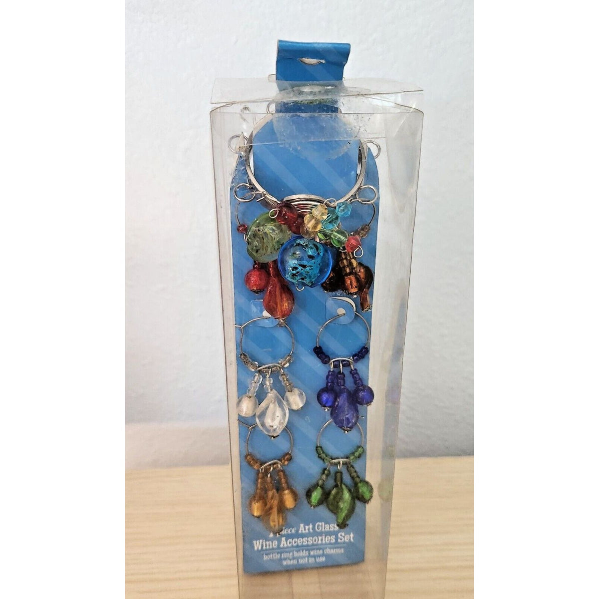 Wine Charms Boston Warehouse 7 Piece Art Glass 1 Wine Ring and 6 Beaded  Drops