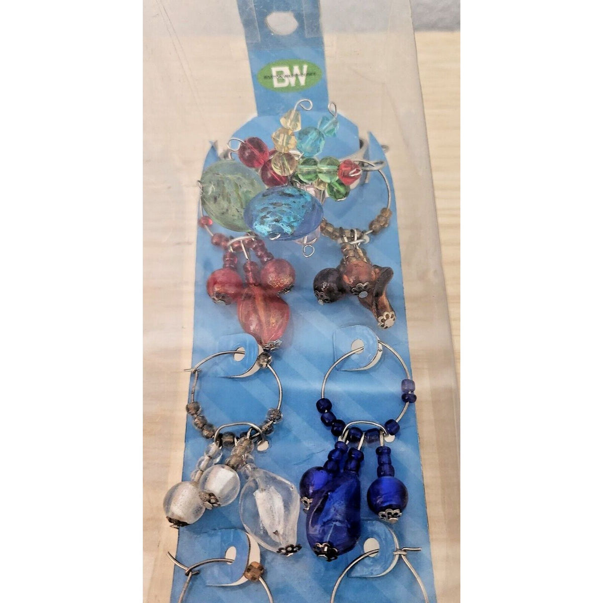 Wine Charms Boston Warehouse 7 Piece Art Glass 1 Wine Ring and 6 Beaded  Drops