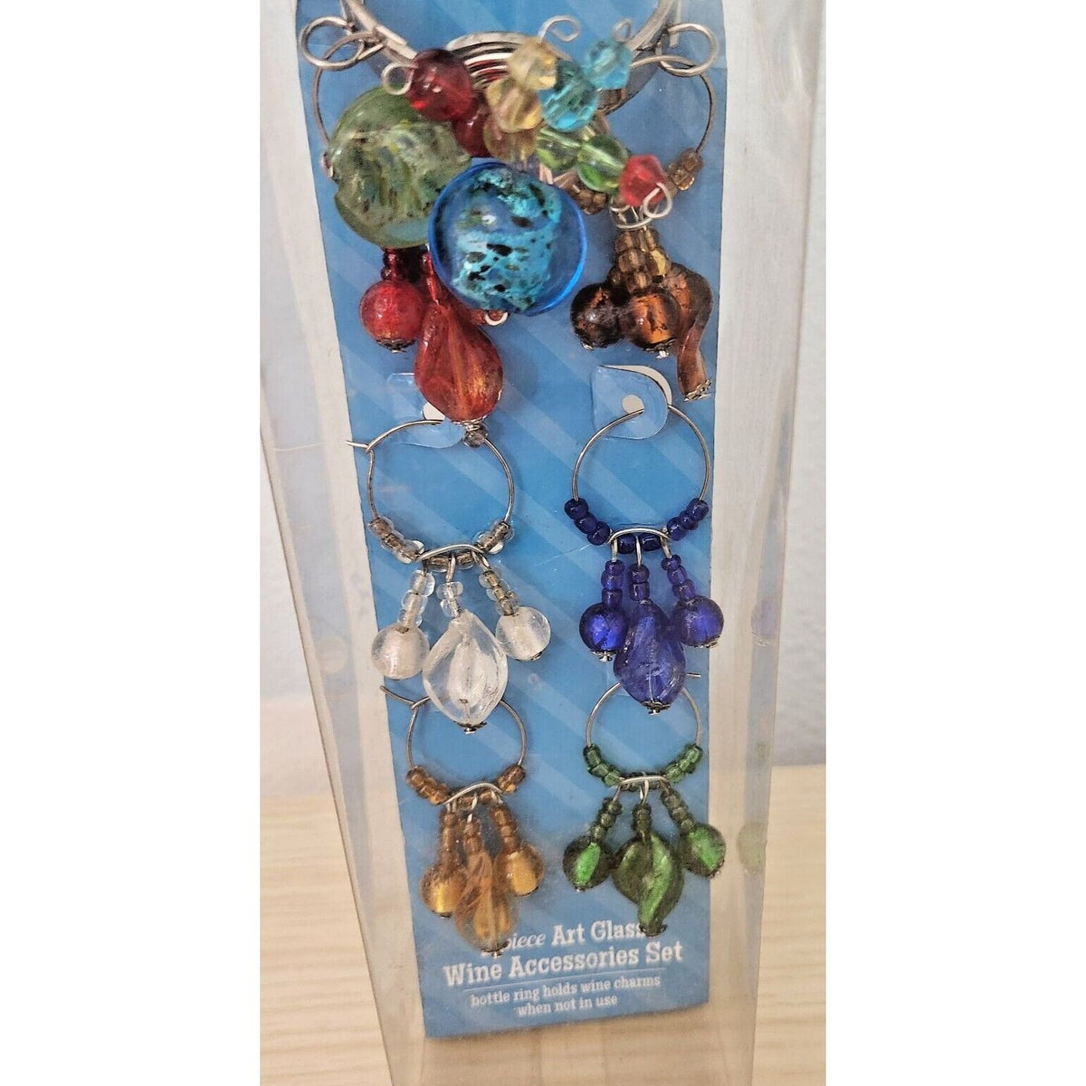 Wine Charms Boston Warehouse 7 Piece Art Glass 1 Wine Ring and 6 Beaded  Drops