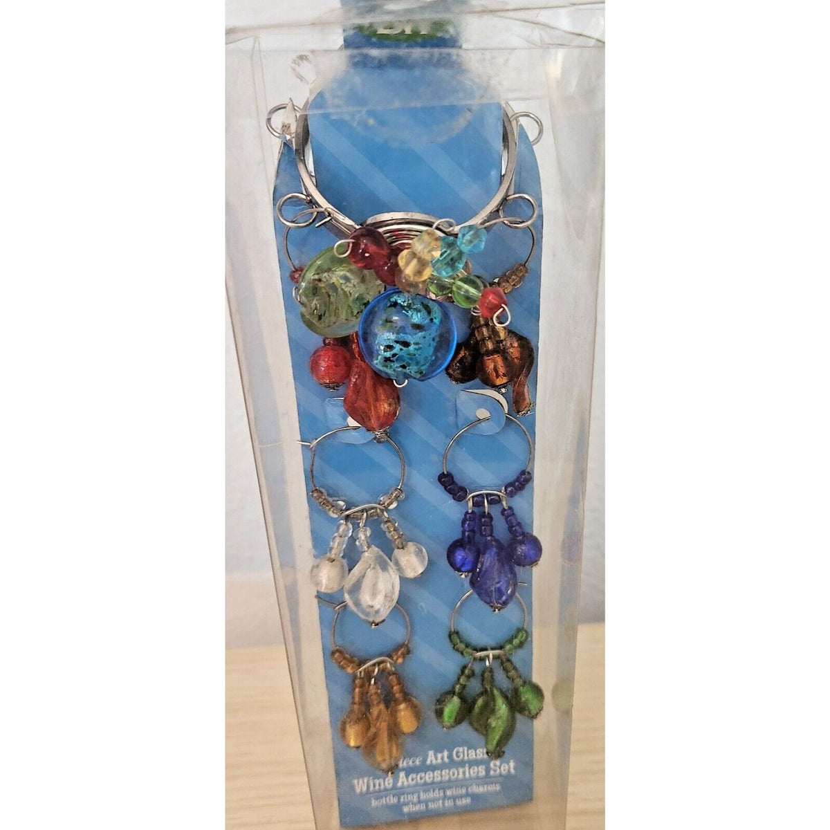Wine Charms Boston Warehouse 7 Piece Art Glass 1 Wine Ring and 6 Beaded  Drops