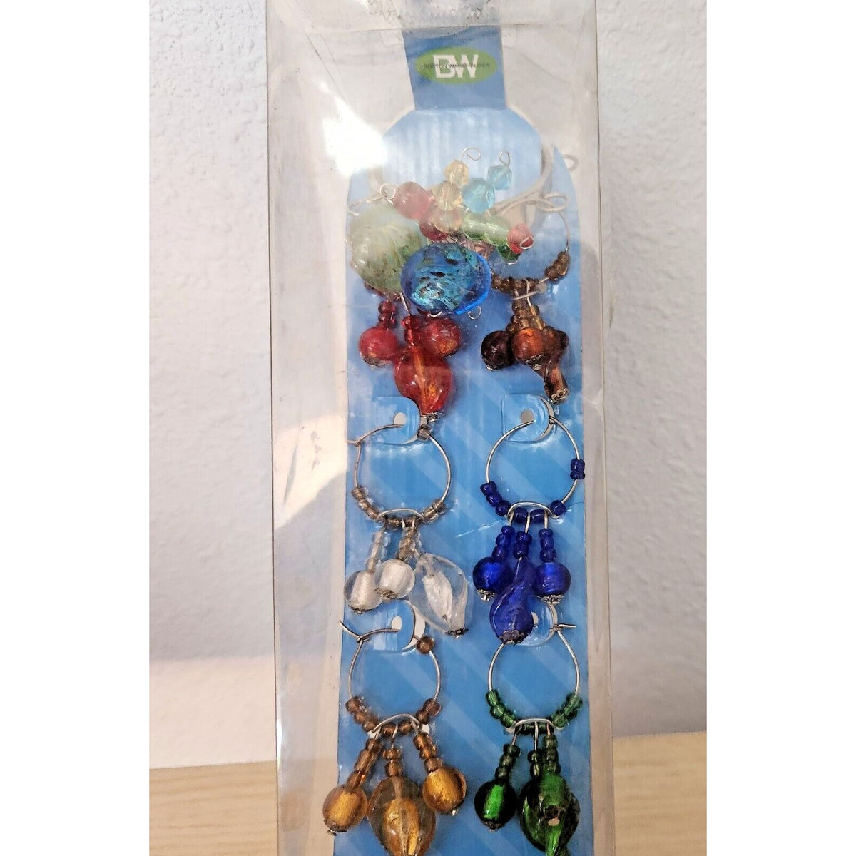 Wine Charms Boston Warehouse 7 Piece Art Glass 1 Wine Ring and 6 Beaded  Drops
