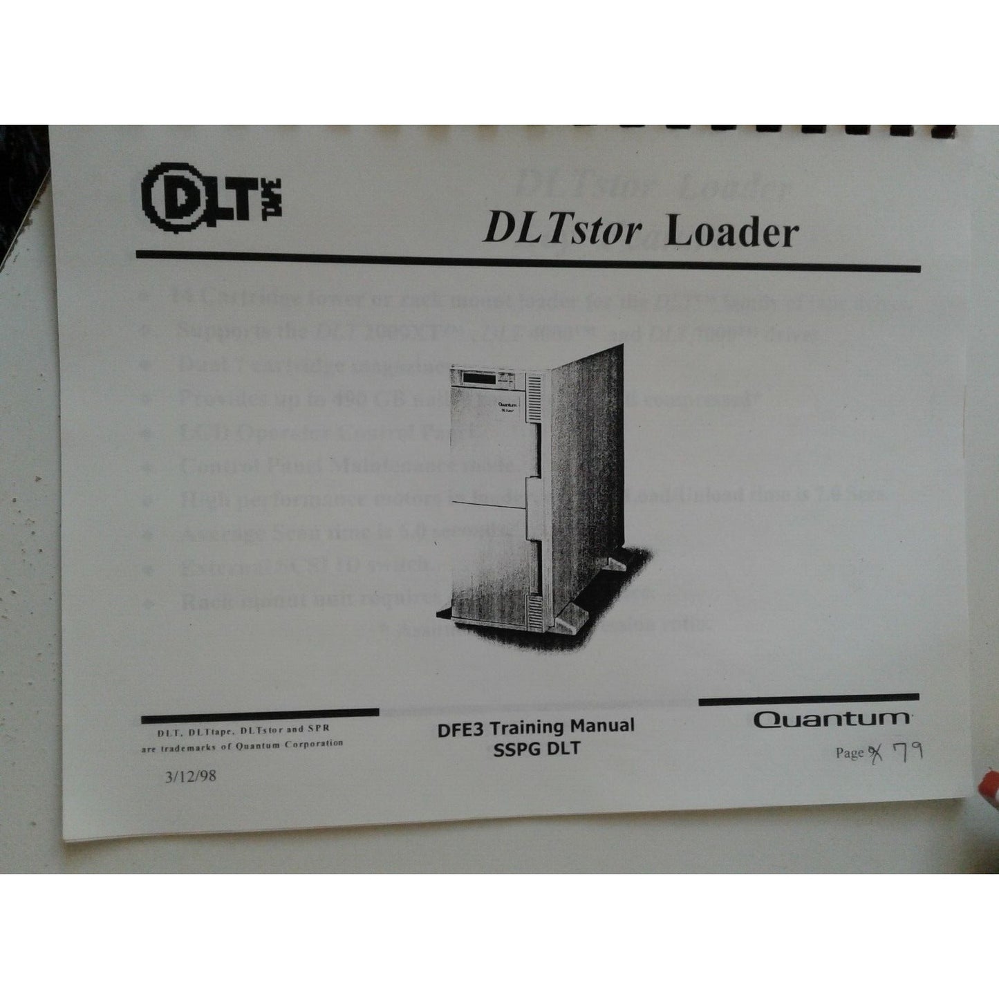 Computer DLT Applications and Integration  DFE3 Training Manual SSPG DLT Quantum 1998