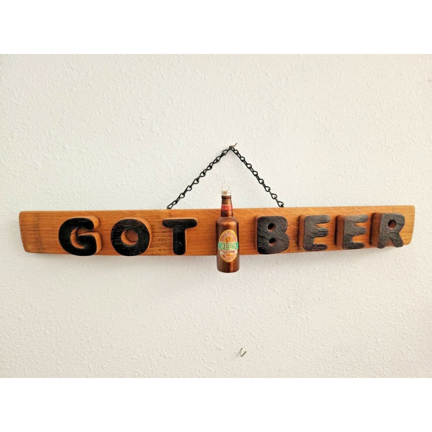 Wood Sign Wine Stave says " Got Beer  ", Beer Ornament, Letters Cut from Stave