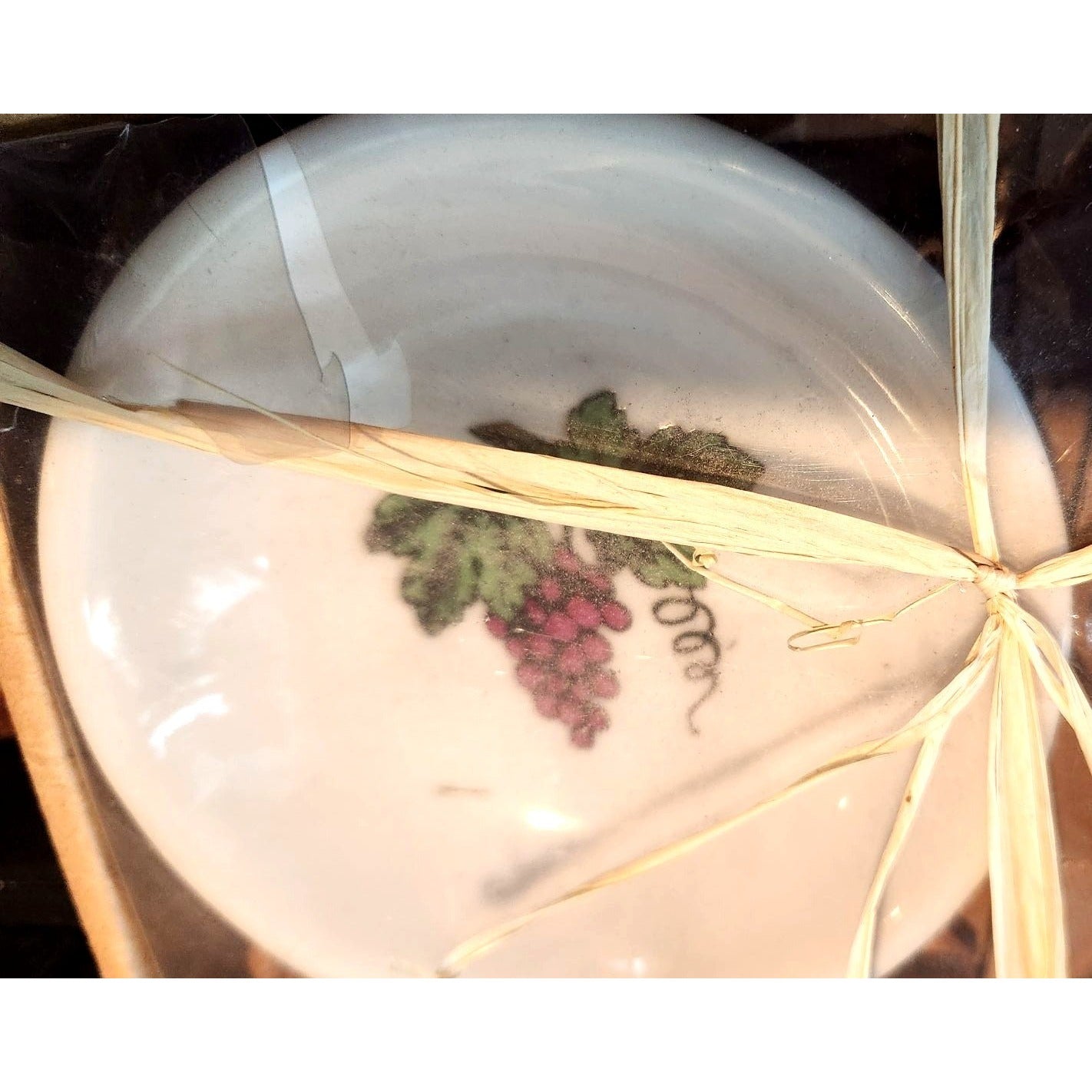 Oil & Vinegar Dipping Bowls set of 2 Grape Cluster White Ceramic 4" Wide Boxed