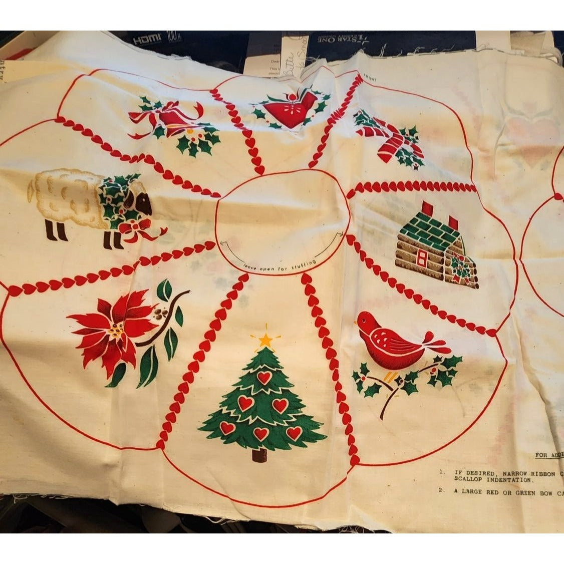 Craft Pattern Stencil Wreath Pillow Cranston Printworks 18" x 40" White Tree Bell Sheep Bird Heart Log Cabin Candy Canes Flower
