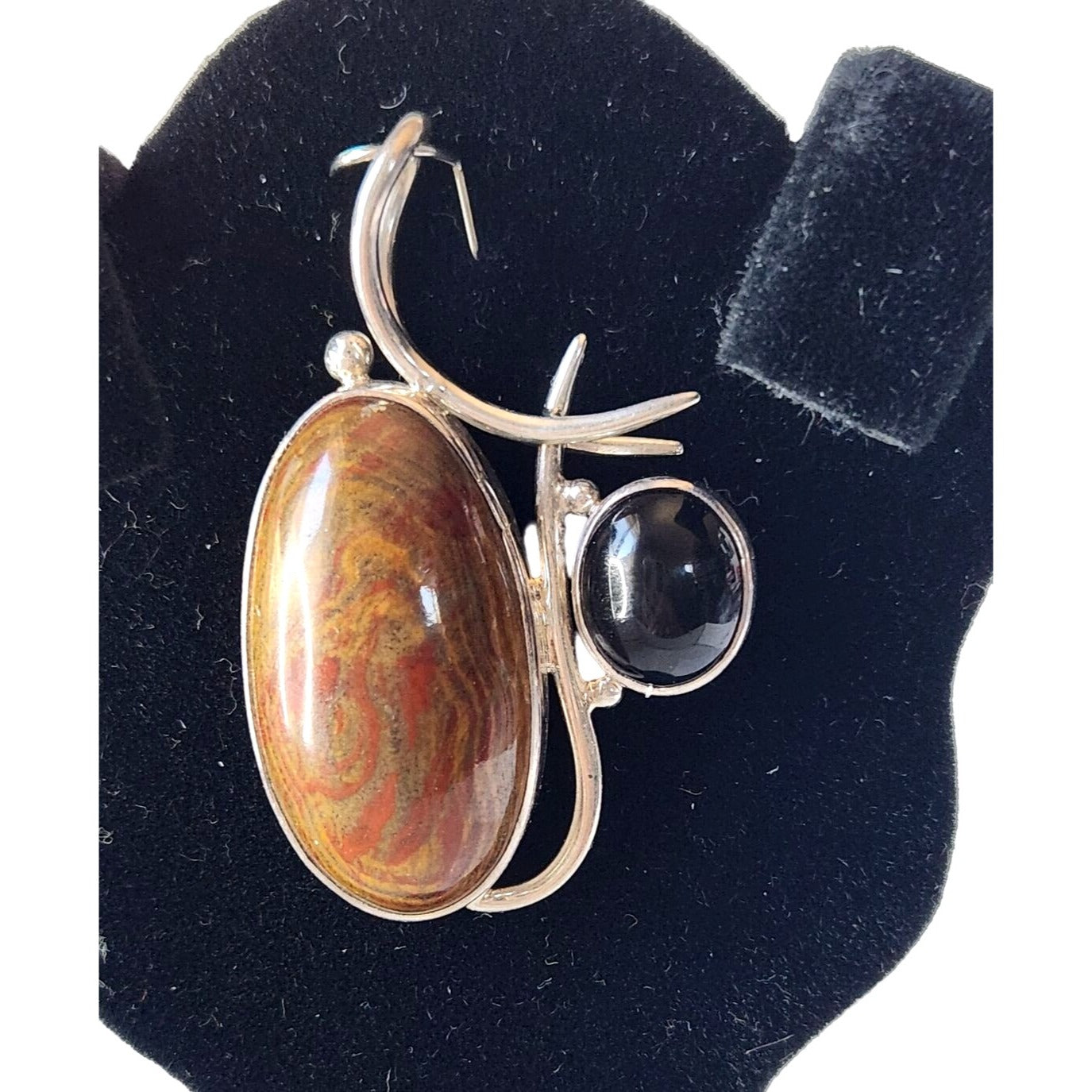 Pendant Jasper & Onyx 13.5 gr 15mm loop 925 Silver 50mm x 30mm