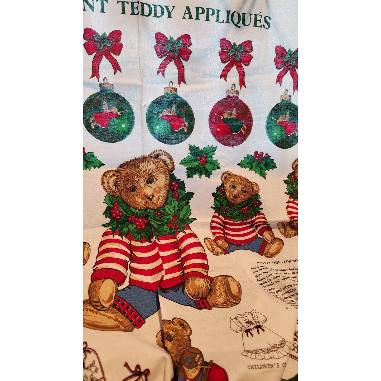Craft Kit Peppermint Teddy Bear Applique  45" x 36"  Angels Teddy Bears Ornaments Bows