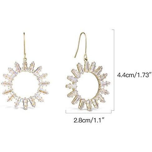 Earrings 1.73" Round Snowflake T400 Fishhook Silver Twinkle Crystals for wife girlfriend birthday gifts