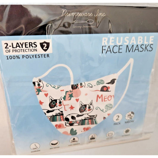 Primeware Mask Cats Meow Design Adult 2 pack 2 layers 100 % Polyester Washable