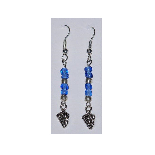 Earrings Small Grape Cluster Wine Charm Sterling Wire Blue and Silver Beads 2"