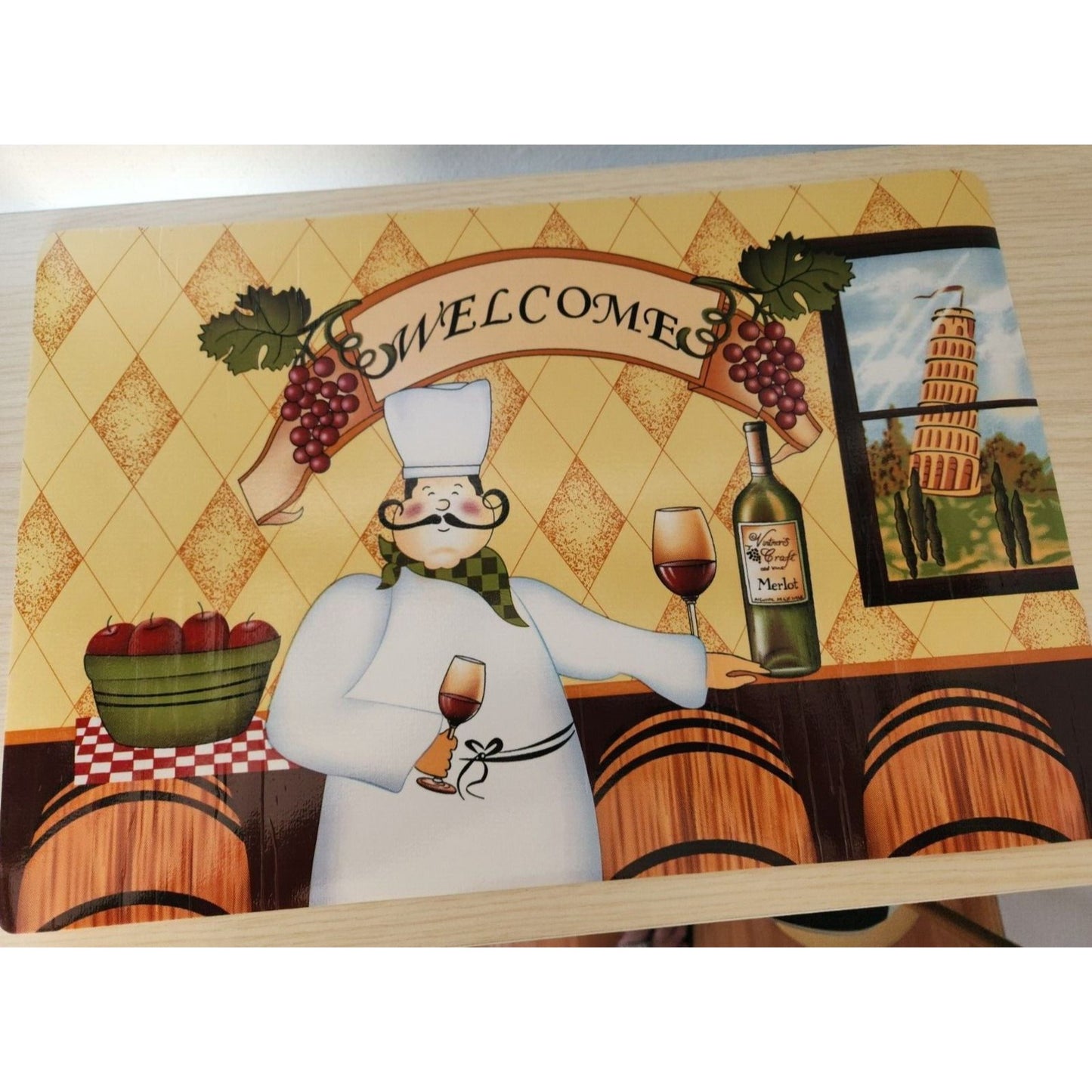 Home Store Chef Welcome Sign Vinyl Placemat Set of 4  Softback Size 18" x 12"