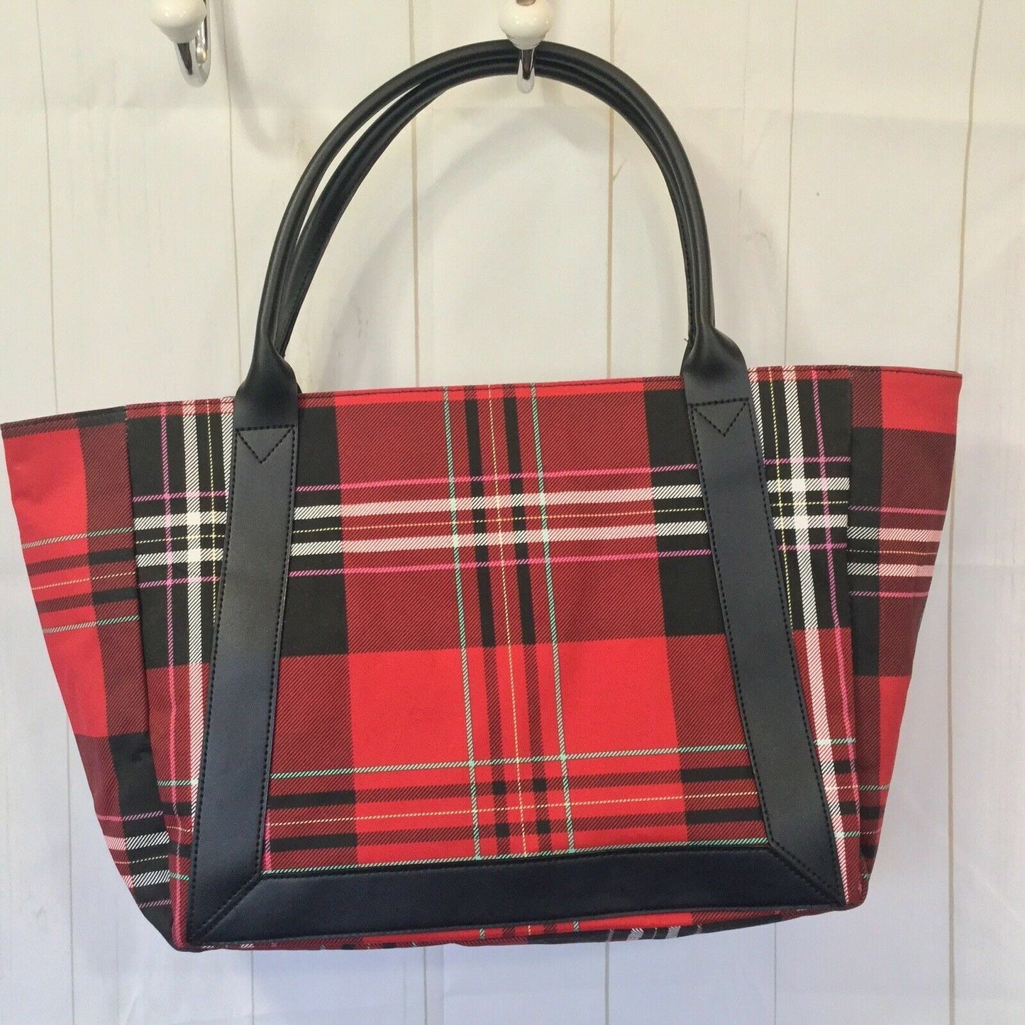 Purse Victoria's Secret Black Red Plaid Holiday Logo Tote Bag Black Handles