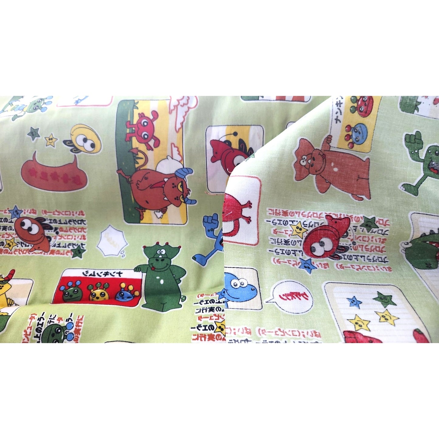 Material Green Cotton Happy Monsters Cartoon blocks 8 yards of 45"   Cotton Fabric Crafting Clothing Quilting