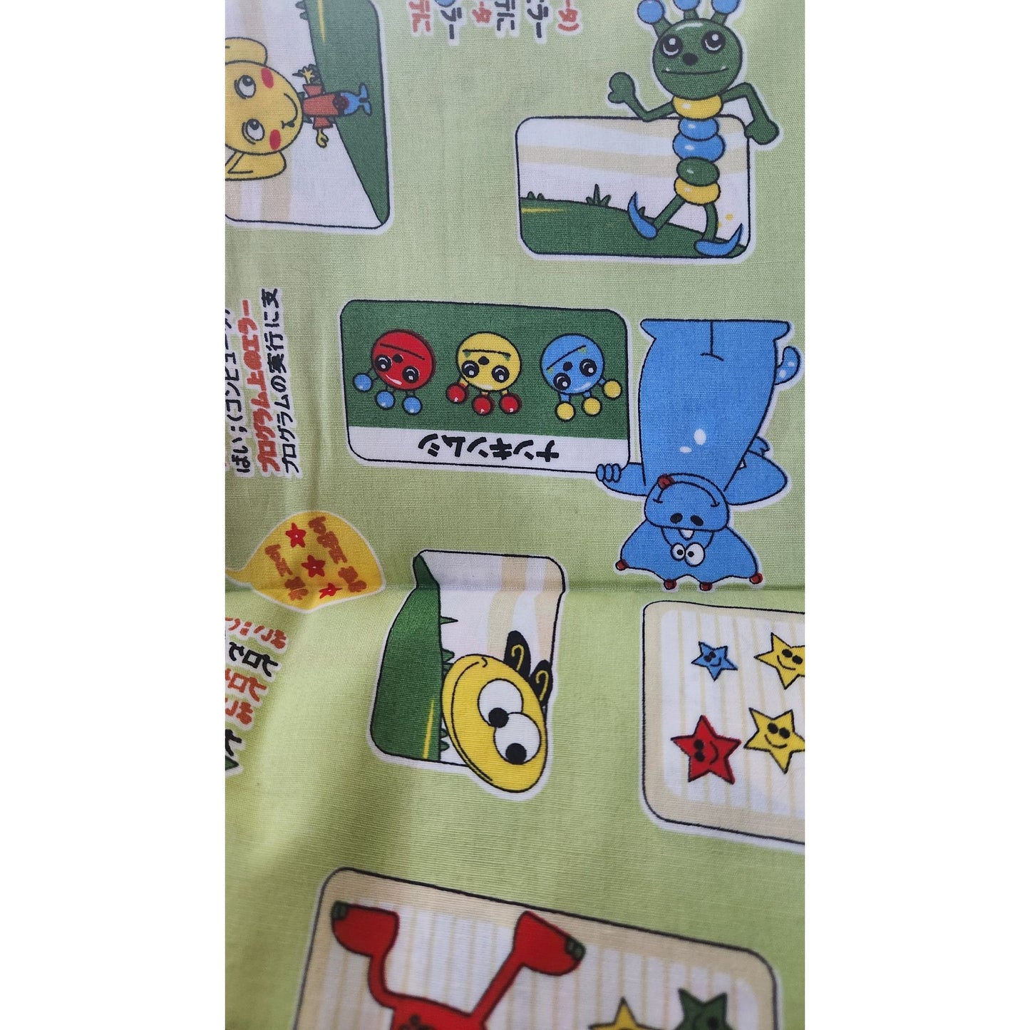 Material Green Cotton Happy Monsters Cartoon blocks 8 yards of 45"   Cotton Fabric Crafting Clothing Quilting