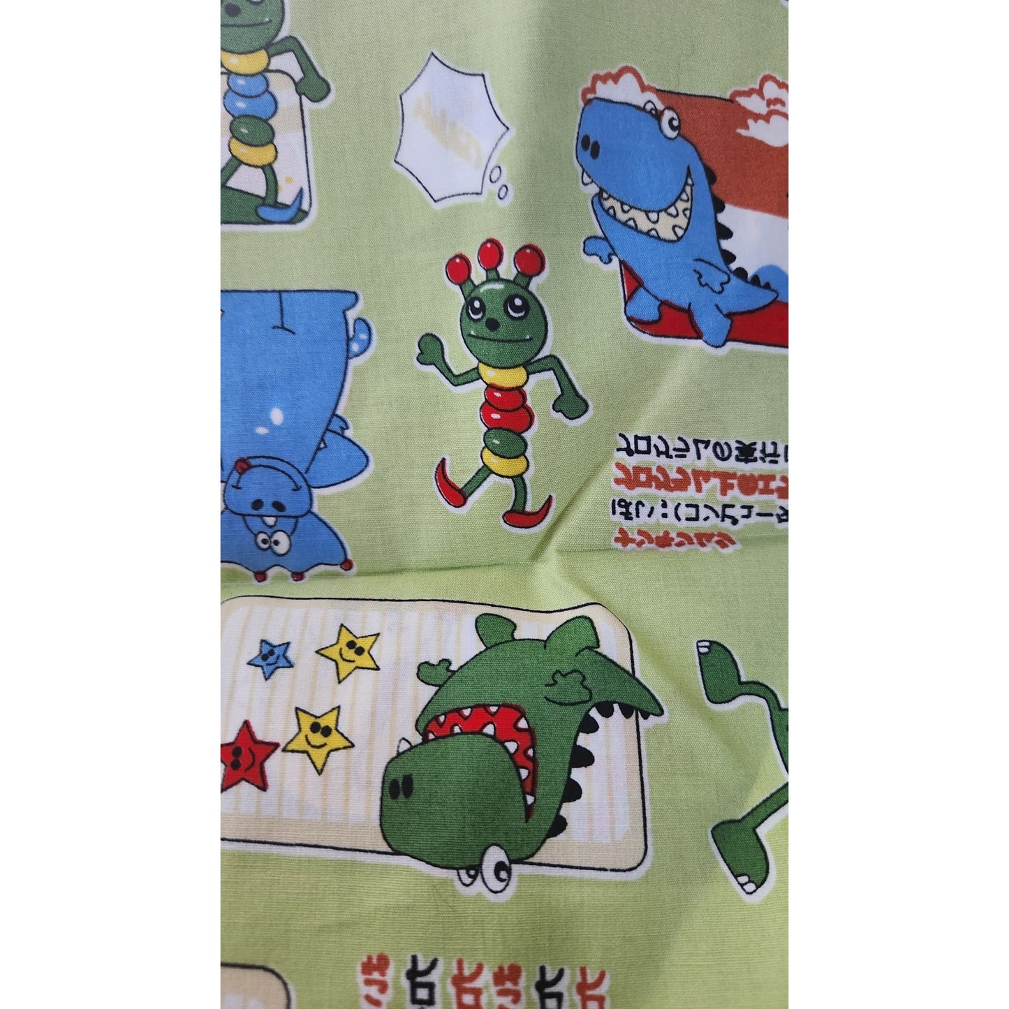 Material Green Cotton Happy Monsters Cartoon blocks 8 yards of 45"   Cotton Fabric Crafting Clothing Quilting