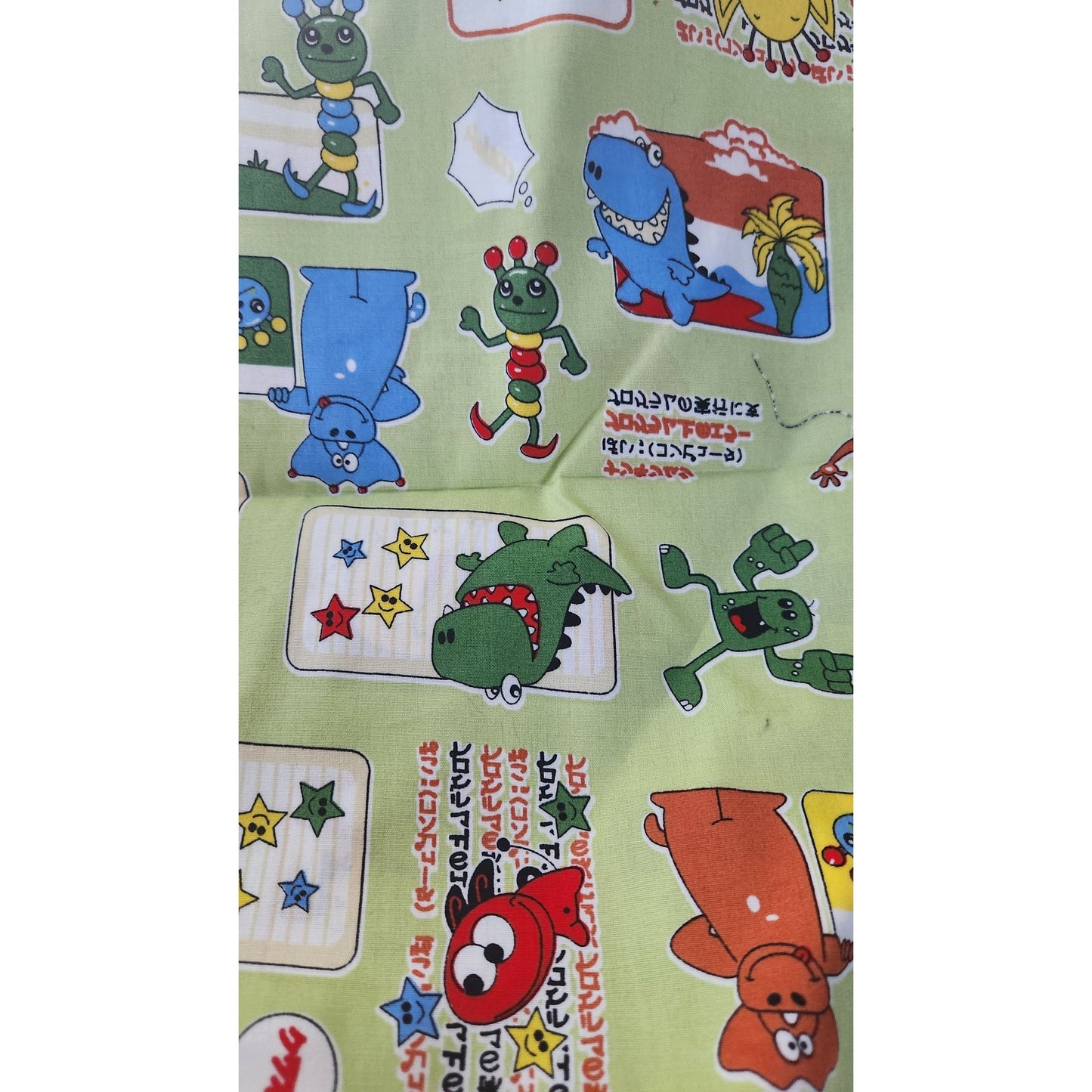 Material Green Cotton Happy Monsters Cartoon blocks 8 yards of 45"   Cotton Fabric Crafting Clothing Quilting
