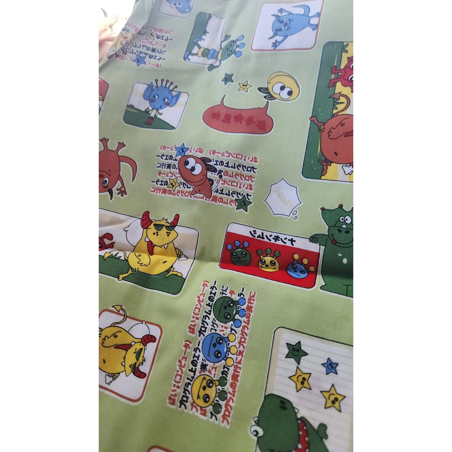 Material Green Cotton Happy Monsters Cartoon blocks 8 yards of 45"   Cotton Fabric Crafting Clothing Quilting