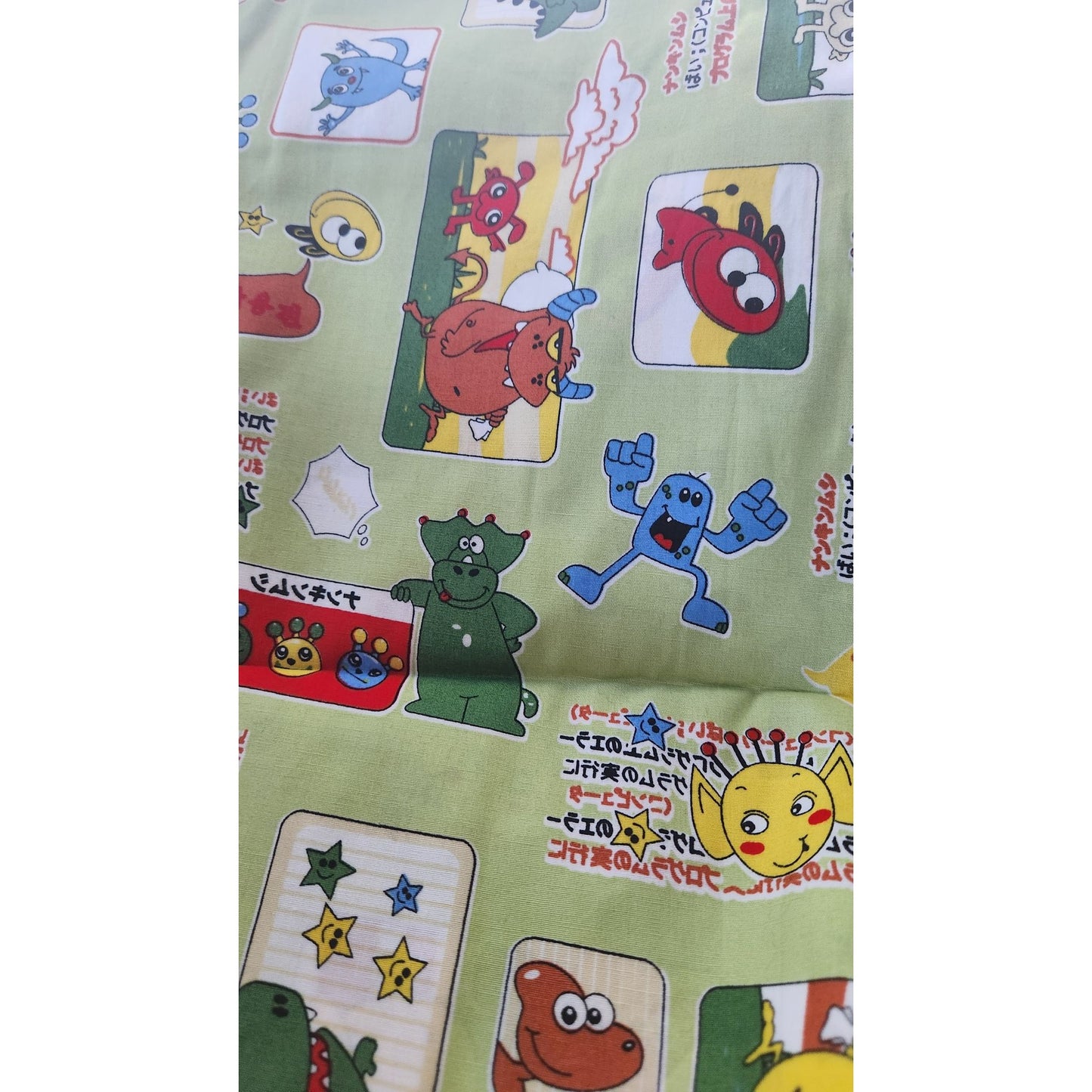 Material Green Cotton Happy Monsters Cartoon blocks 8 yards of 45"   Cotton Fabric Crafting Clothing Quilting