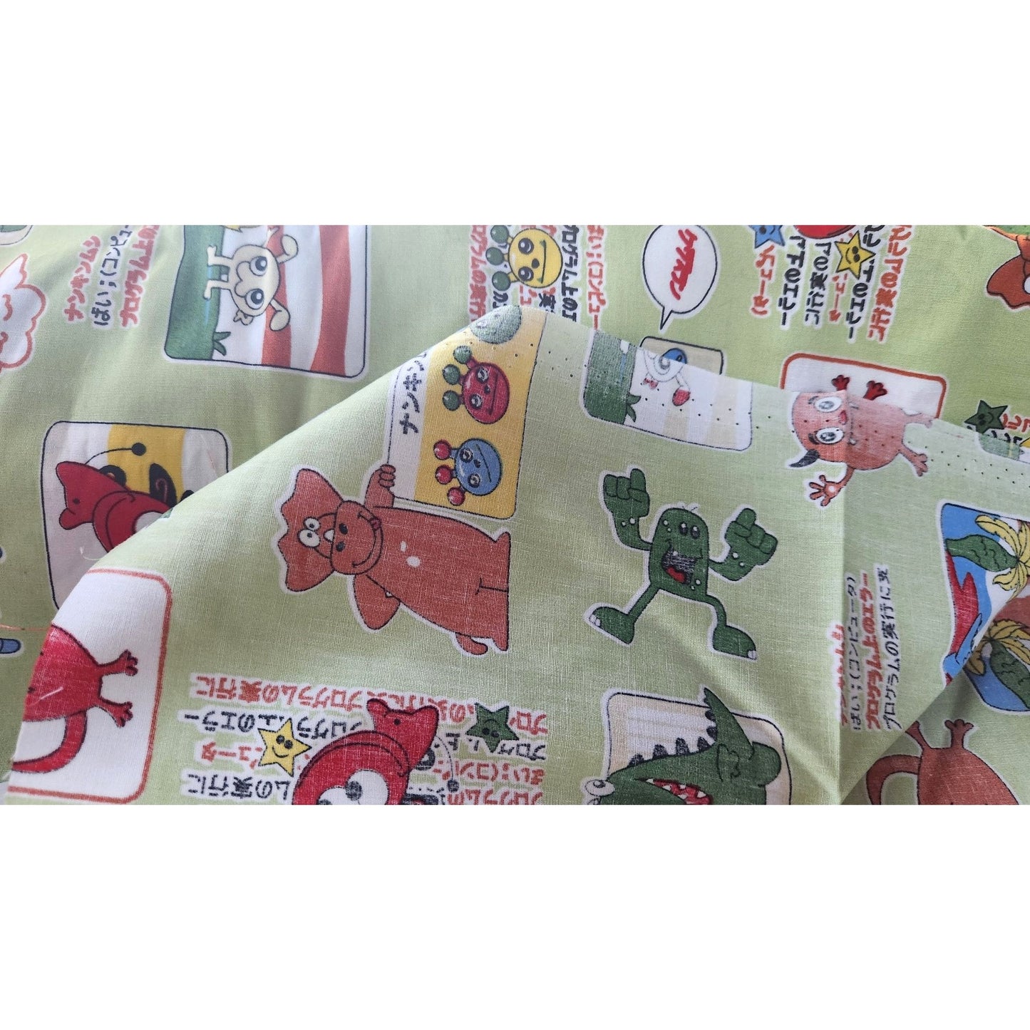 Material Green Cotton Happy Monsters Cartoon blocks 8 yards of 45"   Cotton Fabric Crafting Clothing Quilting