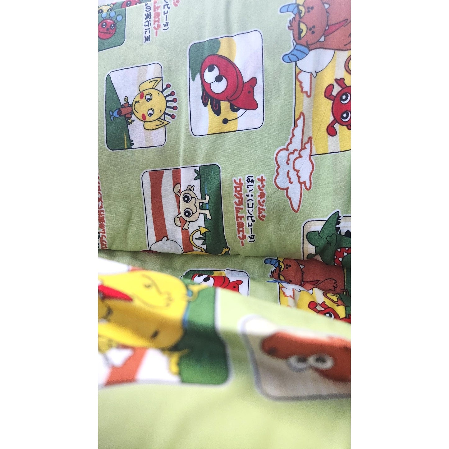 Material Green Cotton Happy Monsters Cartoon blocks 8 yards of 45"   Cotton Fabric Crafting Clothing Quilting