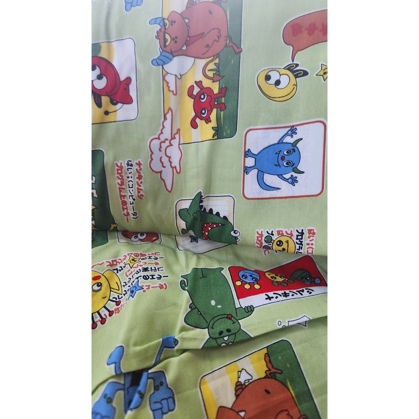 Material Green Cotton Happy Monsters Cartoon blocks 8 yards of 45"   Cotton Fabric Crafting Clothing Quilting